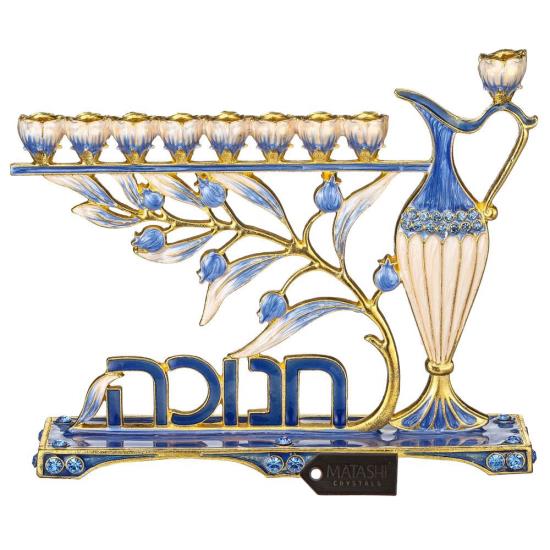 Blue Enamel Hebrew Hannuka Design Menora