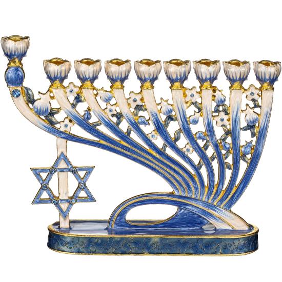 Blue Hand Painted Menorah Candelabra