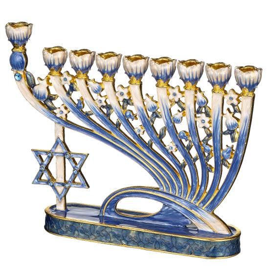 Blue Hand Painted Menorah Candelabra