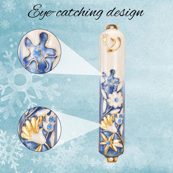 Blue and Ivory Flower Mezuzah