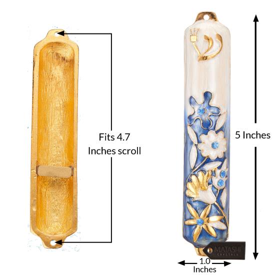 Blue and Ivory Flower Mezuzah