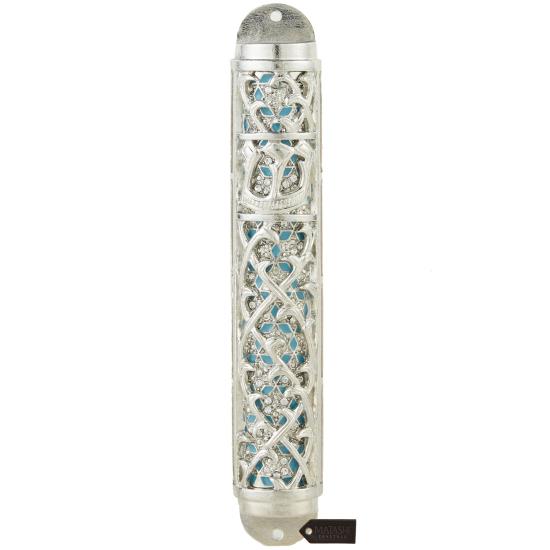 Silver Light Blue Mezuzah