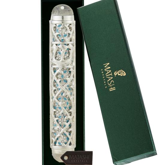 Silver Light Blue Mezuzah