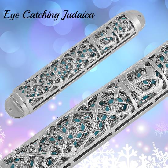 Silver Light Blue Mezuzah