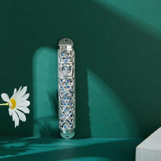 Silver Blue Mezuzah