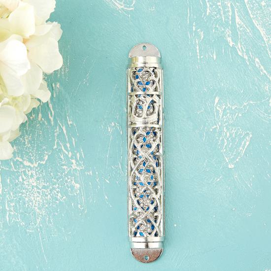 Silver Blue Mezuzah