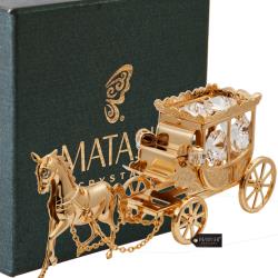 24K Gold Plated Crystal Studded Horse Drawn Carriage Ornament by Matashi